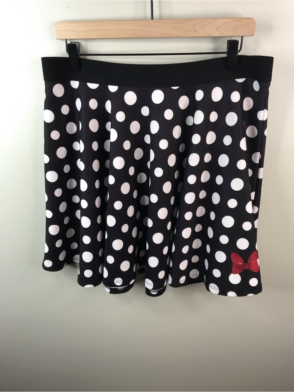 Disney Black and White Polka Dot Mini Skirt with Red Bow Sz XL
